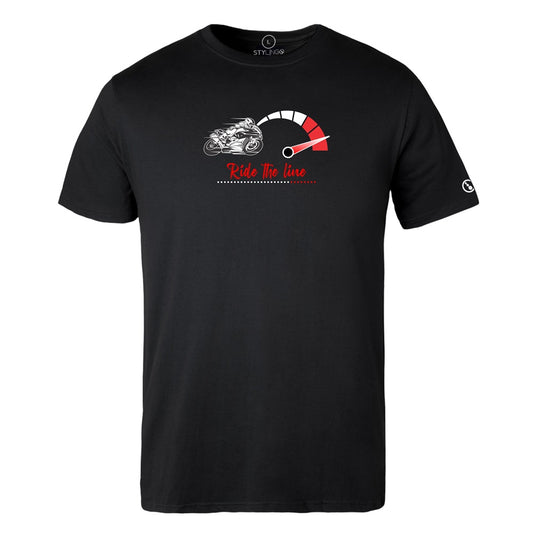 Biker T-Shirt - Mens - Short Sleeve - Ride The Line - Black