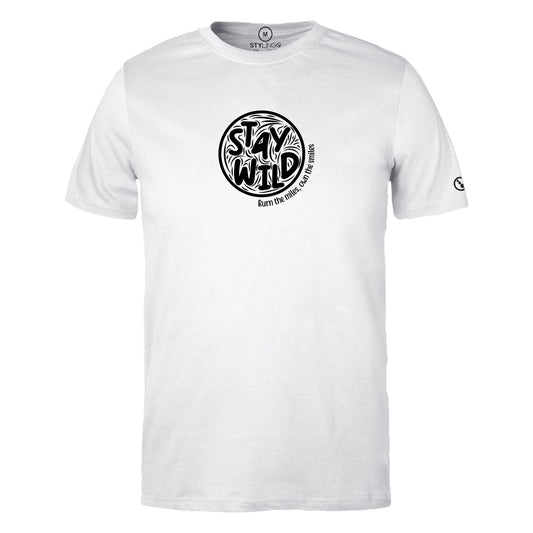 Biker T-Shirt - Mens - Short Sleeve - Stay Wild - White