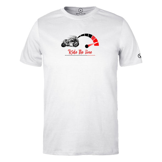 Biker T-Shirt - Mens - Short Sleeve - Ride The Line - White