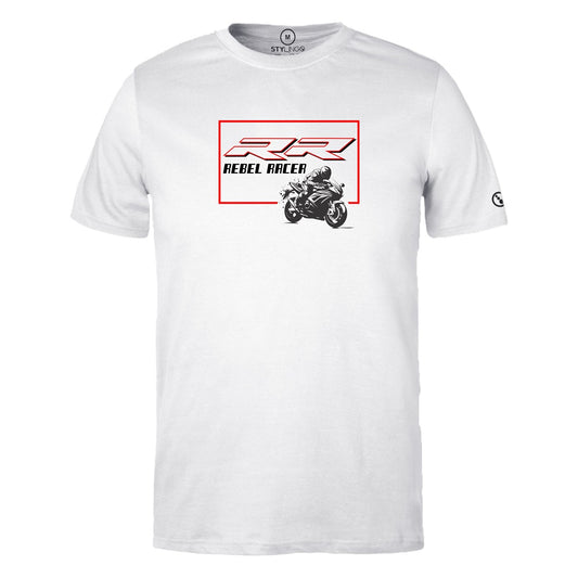 Biker T-Shirt - Men - Short Sleeve - Rebel Rider - White