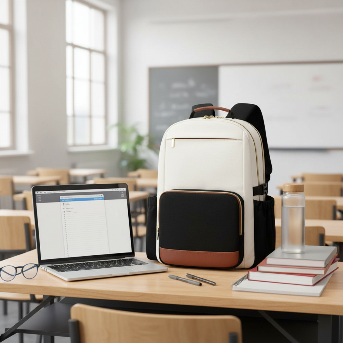 Cream & Black Laptop Backpack