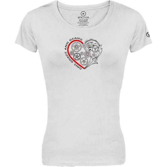 Biker T-Shirt - Ladies - Short Sleeve - Grit, Grace and Gears - White