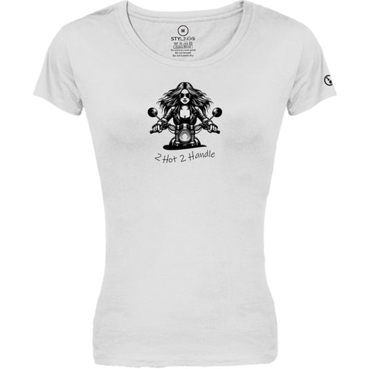 Biker T-Shirt - Ladies - Short Sleeve - 2 Hot 2 Handle - White
