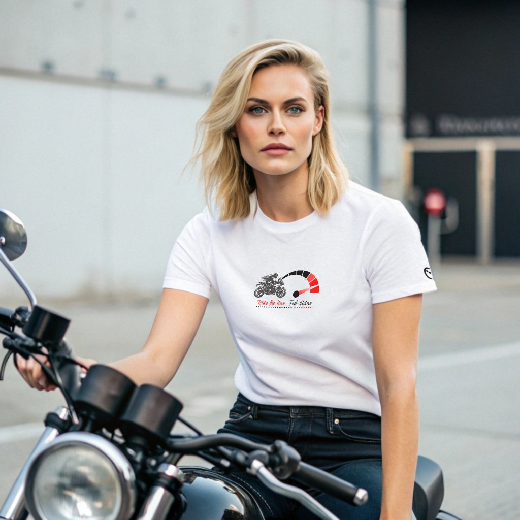 Ladies T-Shirt - Short Sleeve - Ride The Line - White