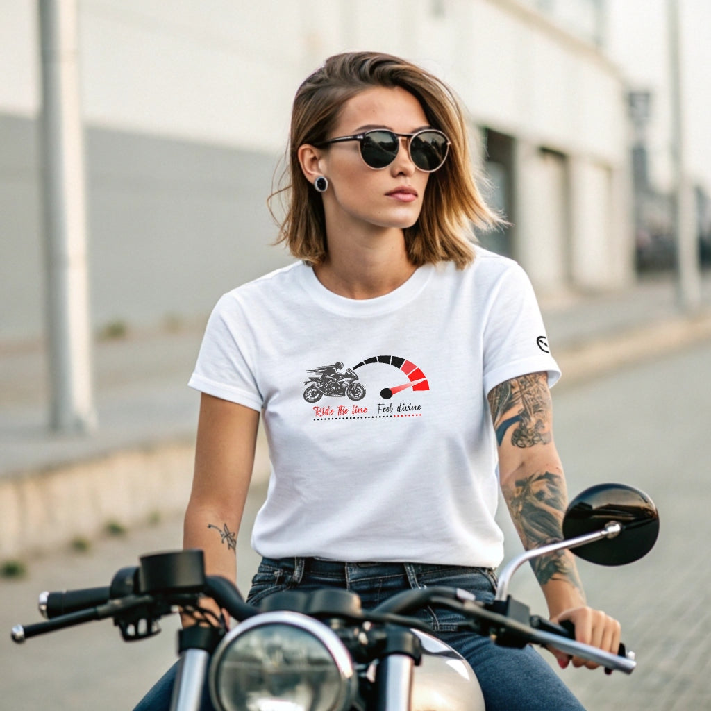 Ladies T-Shirt - Short Sleeve - Ride The Line - White