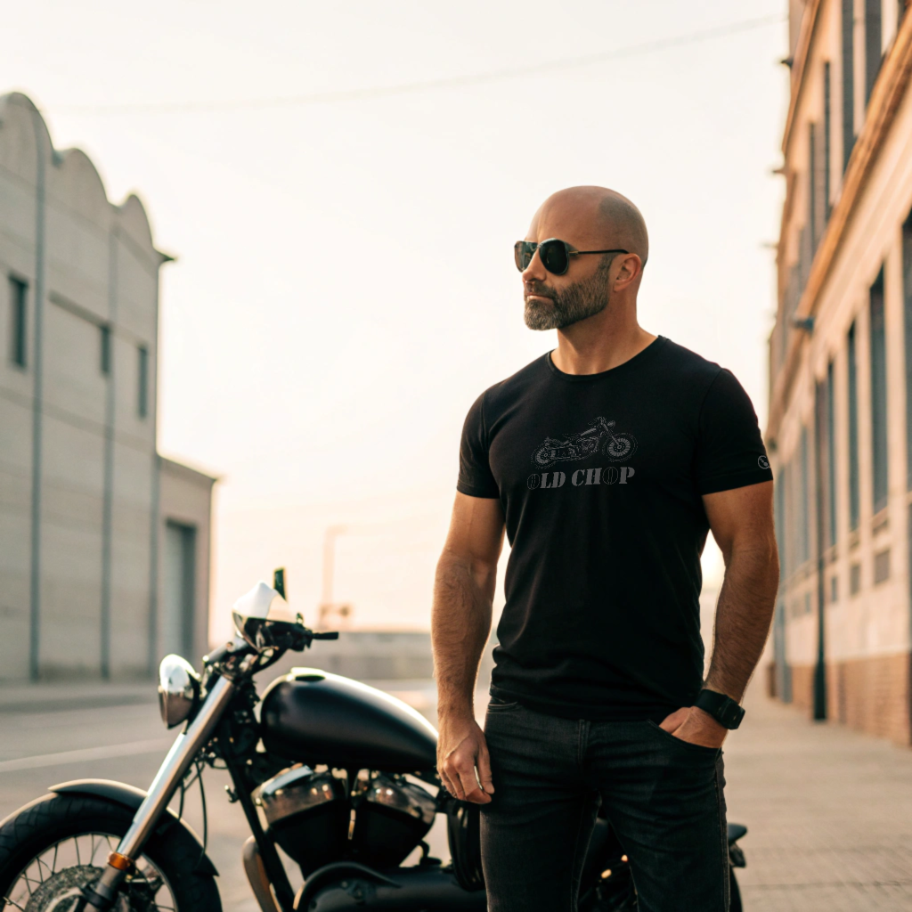 Biker T-Shirt - Mens - Short Sleeve - Old Chop - Black