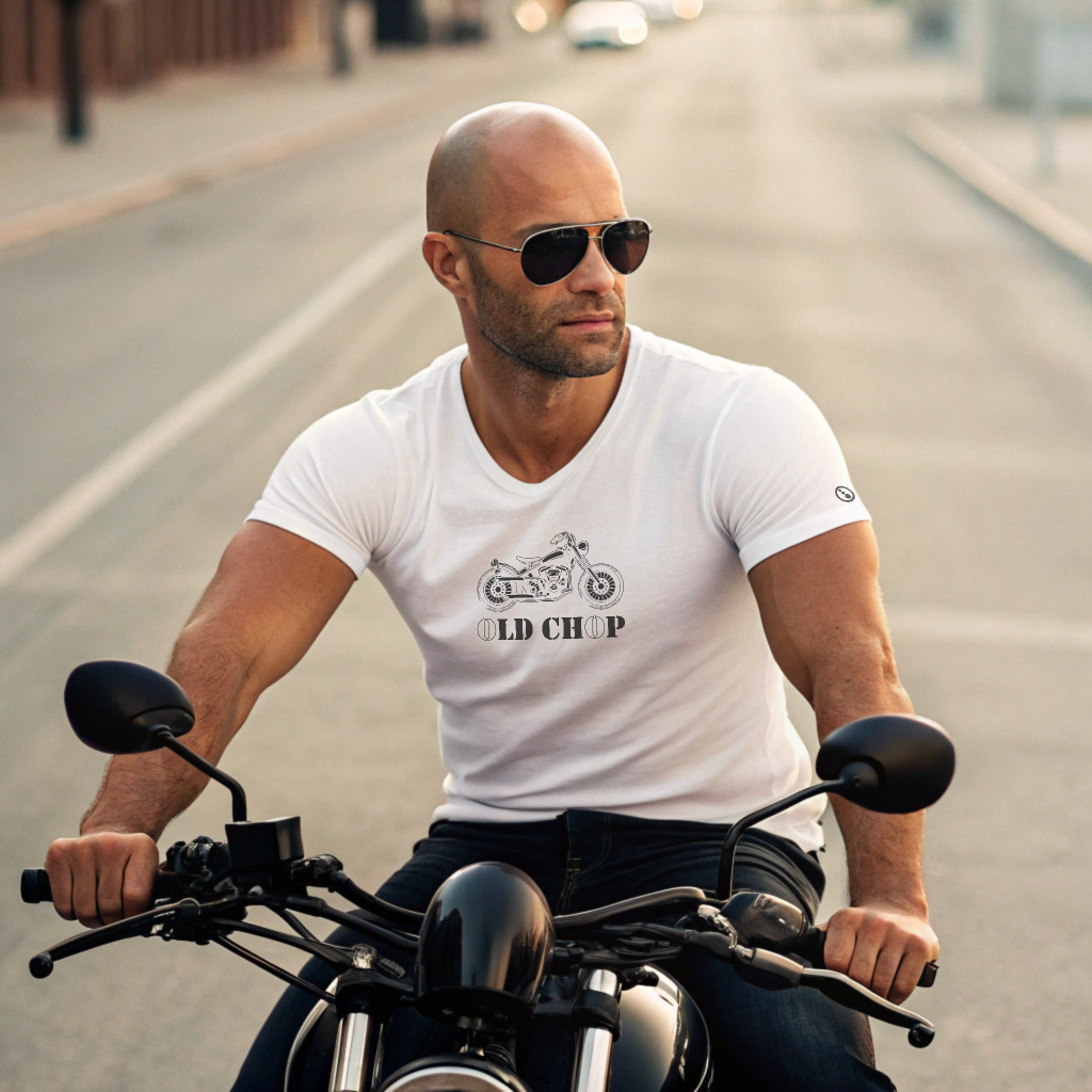 Biker T-Shirt - Mens - Short Sleeve - Old Chop - White