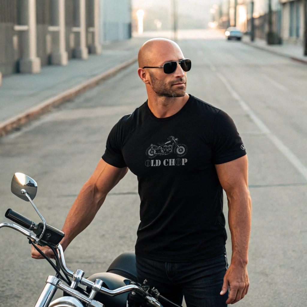 Biker T-Shirt - Mens - Short Sleeve - Old Chop - Black