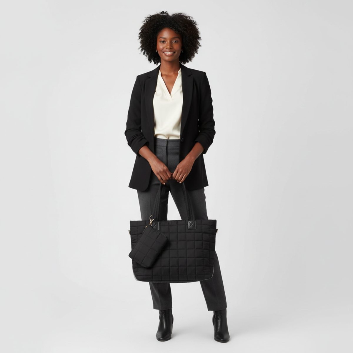 Black Zuri Quilted Tote Bag