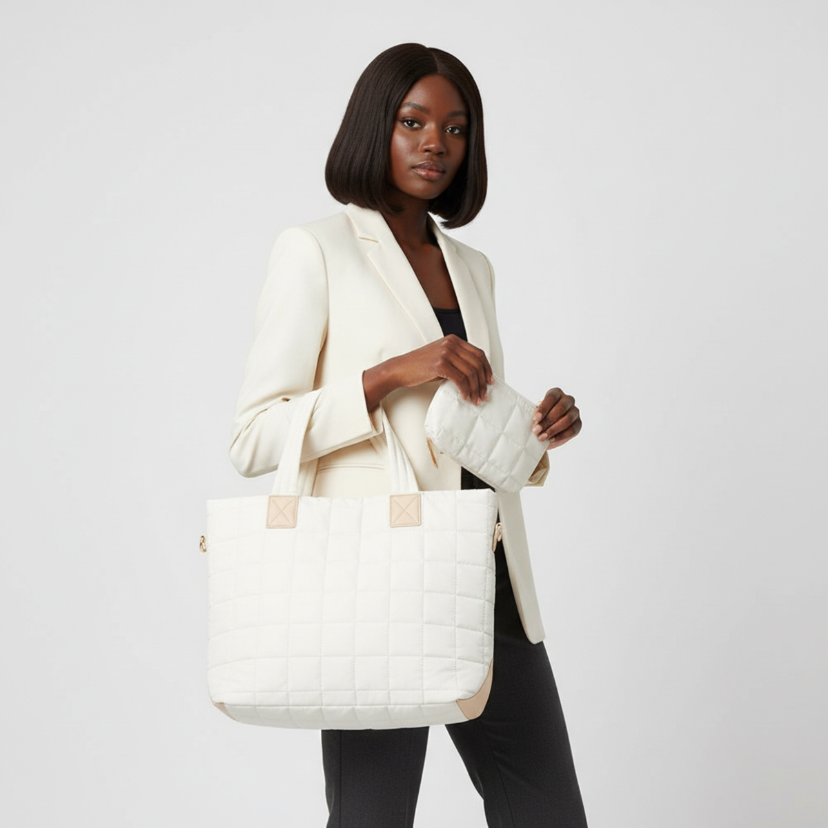White Zuri Quilted Tote Bag