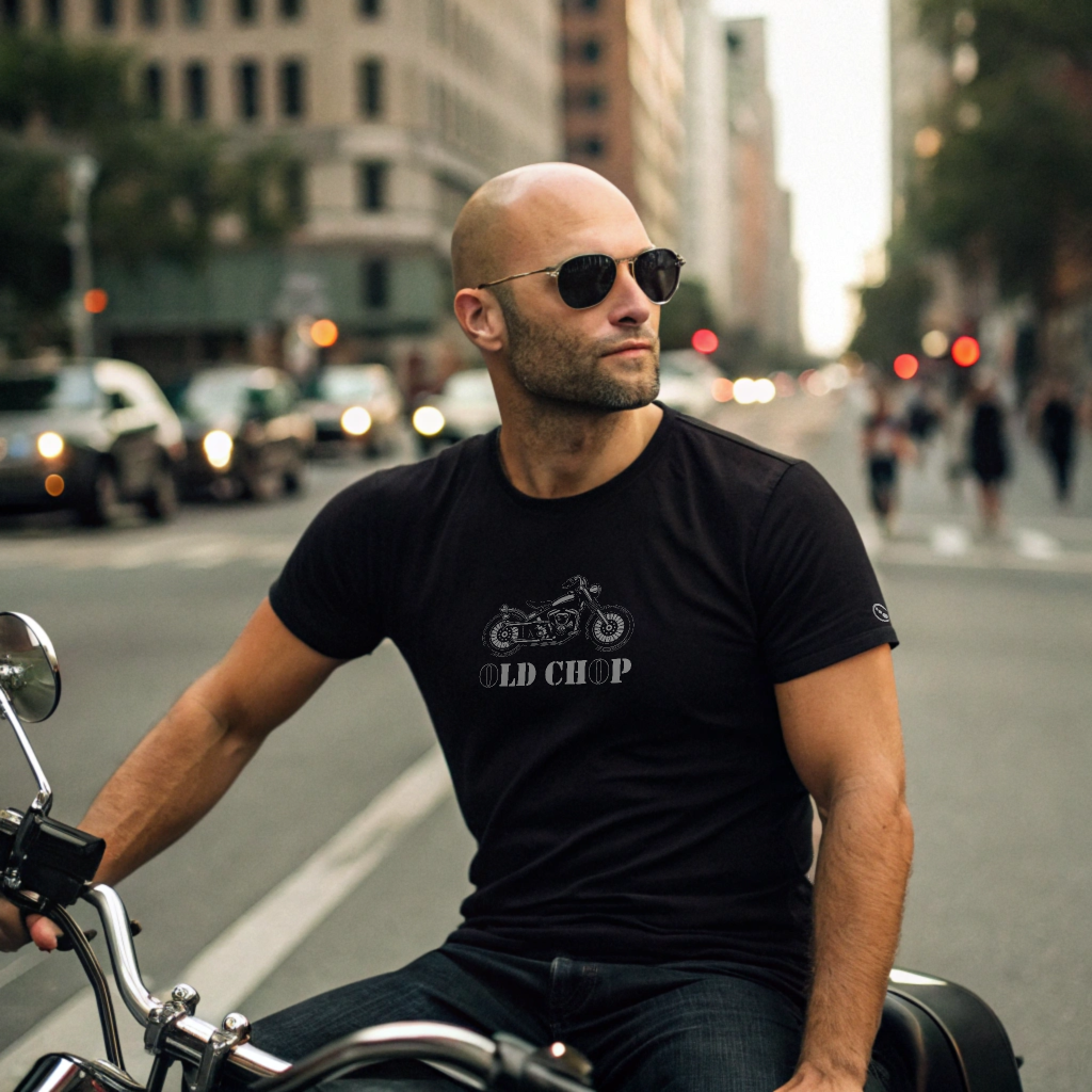 Biker T-Shirt - Mens - Short Sleeve - Old Chop - Black