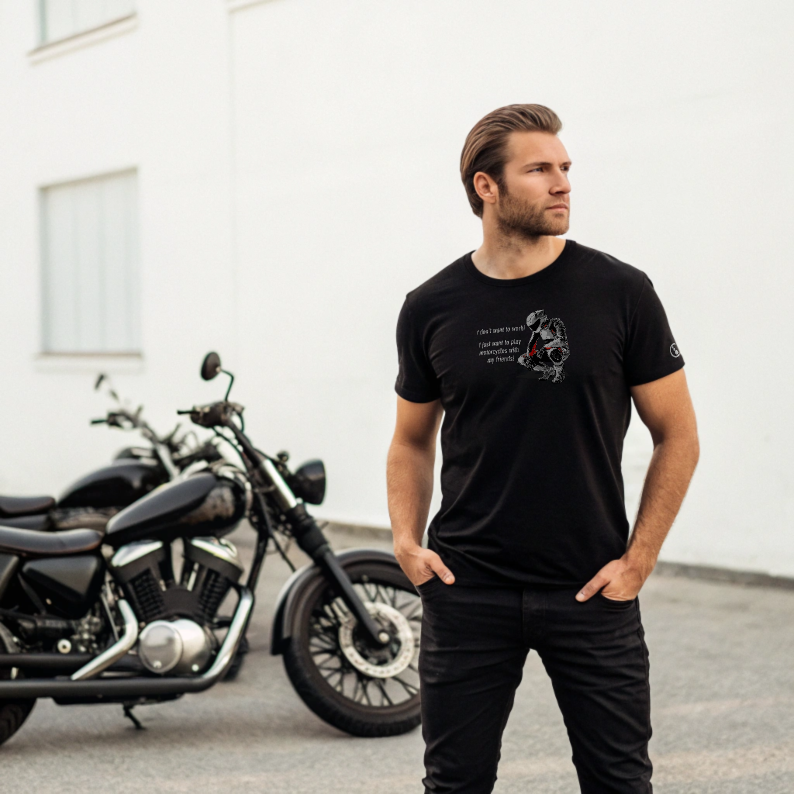 Biker T-Shirt - Mens - Short Sleeve - Don't Want To Work - Black
