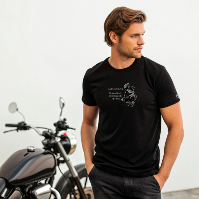 Biker T-Shirt - Mens - Short Sleeve - Don't Want To Work - Black
