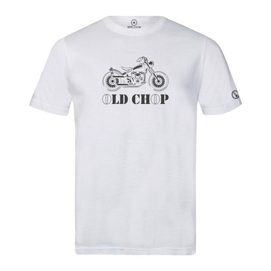 Biker T-Shirt - Mens - Short Sleeve - Old Chop - White