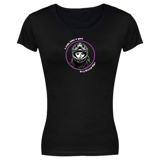 Biker T-Shirt - Ladies - Short Sleeve - I ride like a girl - Black