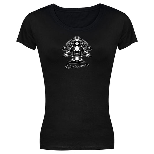 Biker T-Shirt - Ladies - Short Sleeve - 2 Hot 2 Handle - Black