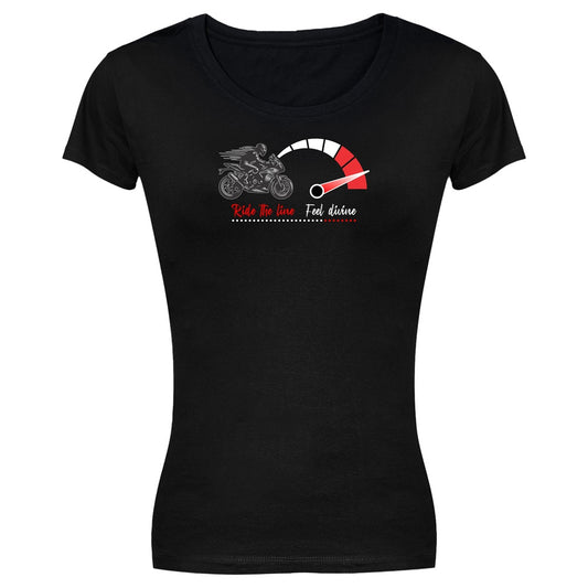 Biker T-Shirt - Ladies - Short Sleeve - Ride the Line - Black