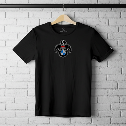 Black Stylingo T-shirt featuring the Cafe Racer motorcycle graphic design.