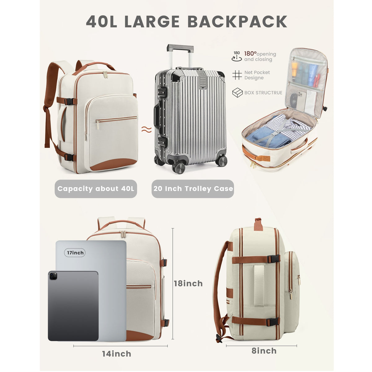 Cream Canvas Travel Backpack