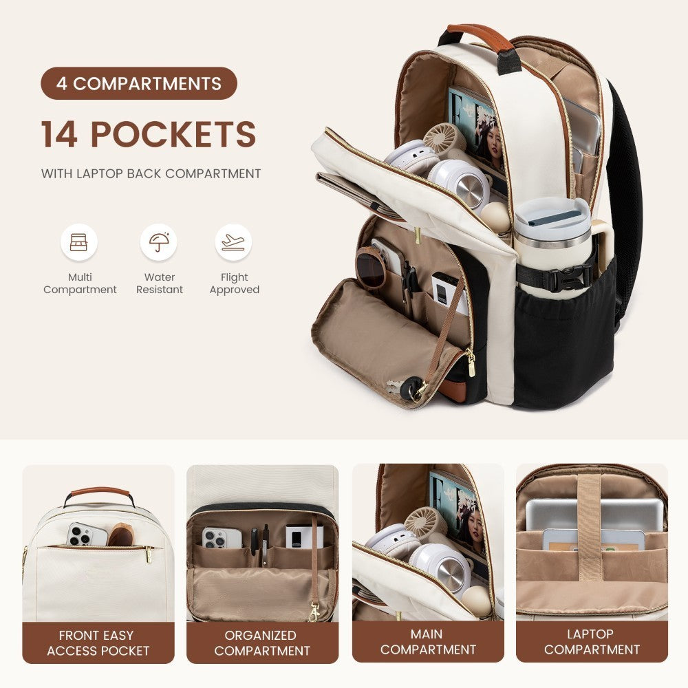 Cream & Black Laptop Backpack