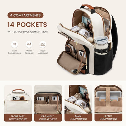 Cream & Black Laptop Backpack