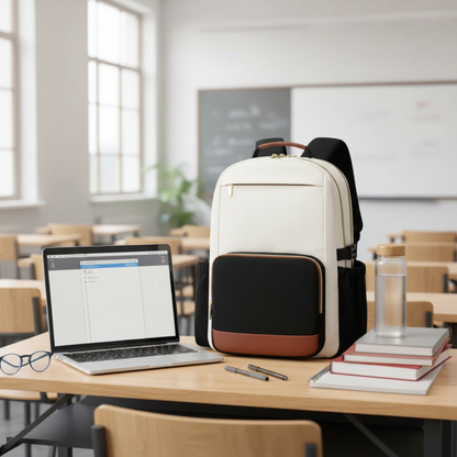 Cream & Black Laptop Backpack