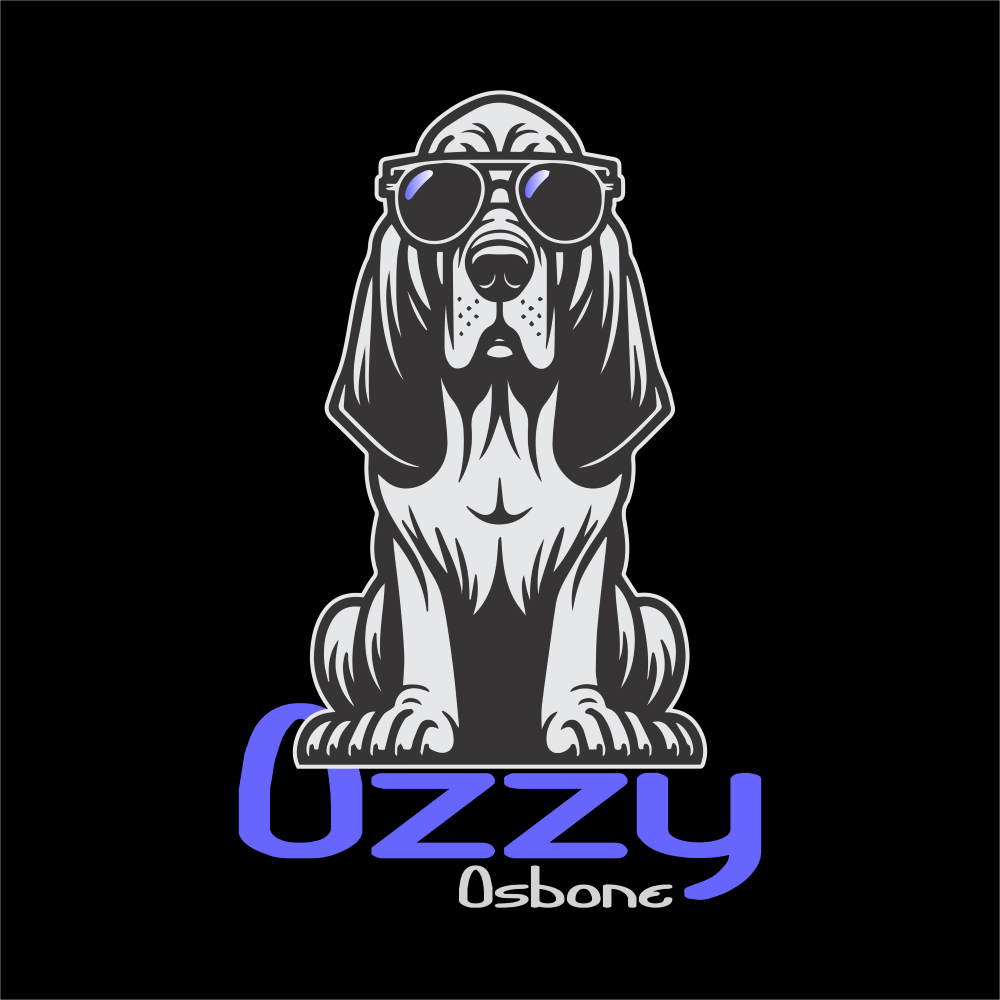 Ozzy Osbone T-shirt artwork featuring a playful dog-inspired graphic design.