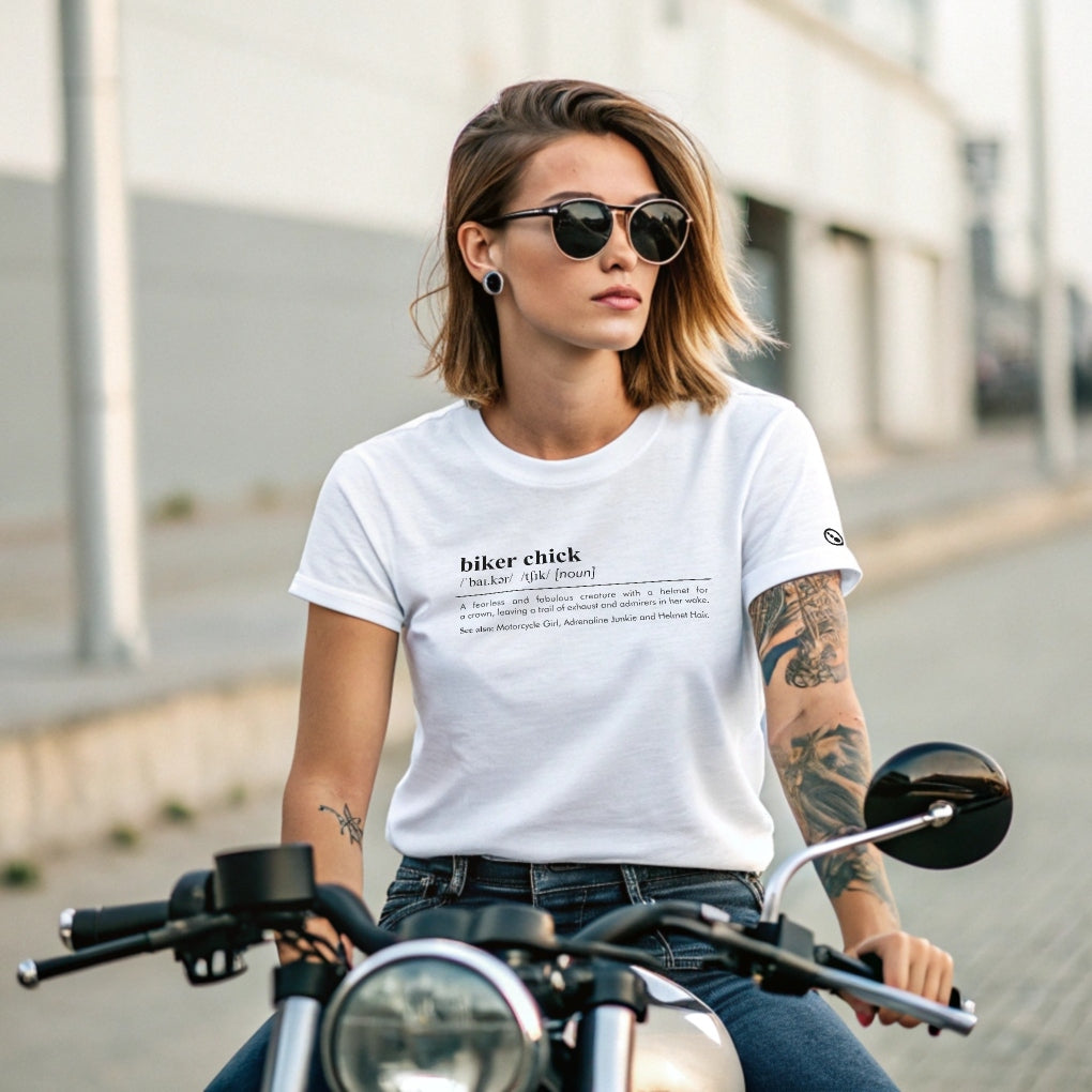 Ladies T-Shirt - Short Sleeve - Biker Chick - White