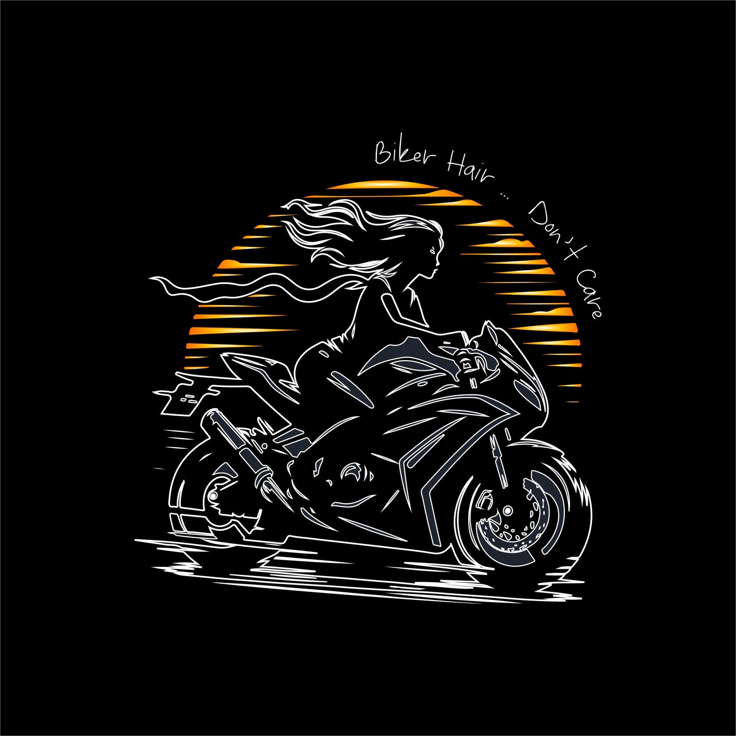 Ladies T-Shirt - Short Sleeve - Biker Hair Don't Care - Black