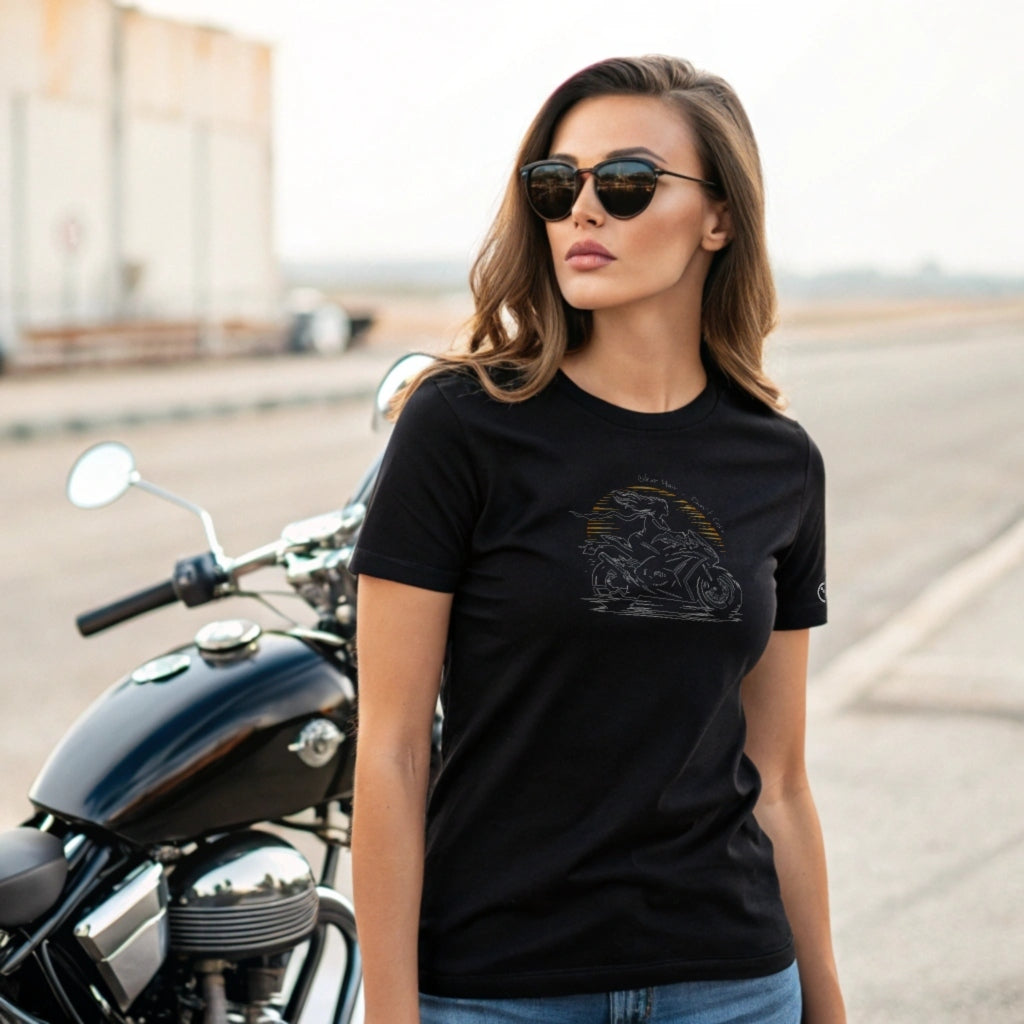 Ladies T-Shirt - Short Sleeve - Biker Hair Don't Care - Black