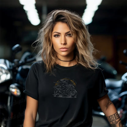 Ladies T-Shirt - Short Sleeve - Biker Hair Don't Care - Black