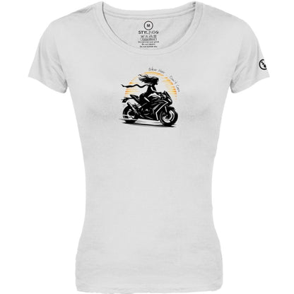 Ladies T-Shirt - Short Sleeve - Biker Hair Don't Care - White