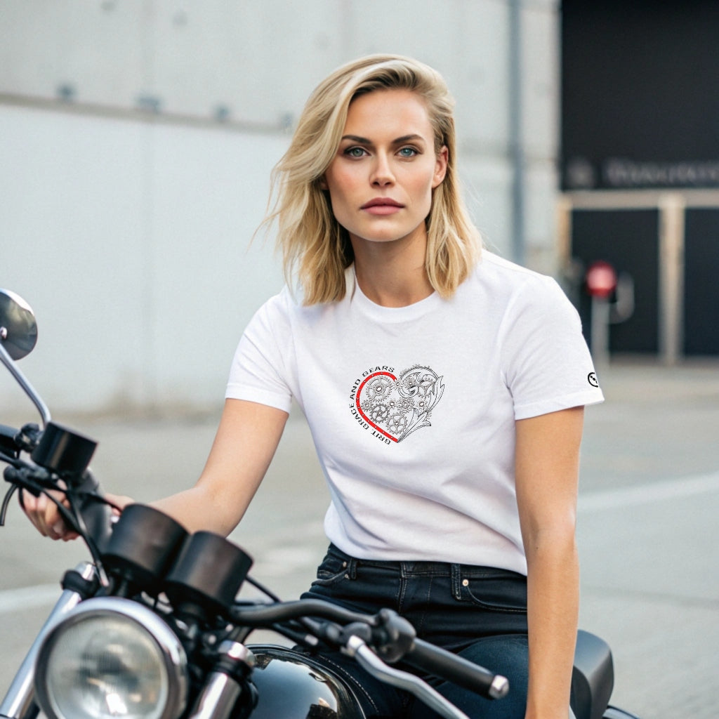 Ladies T-Shirt - Short Sleeve - Grit, Grace and Gears - White