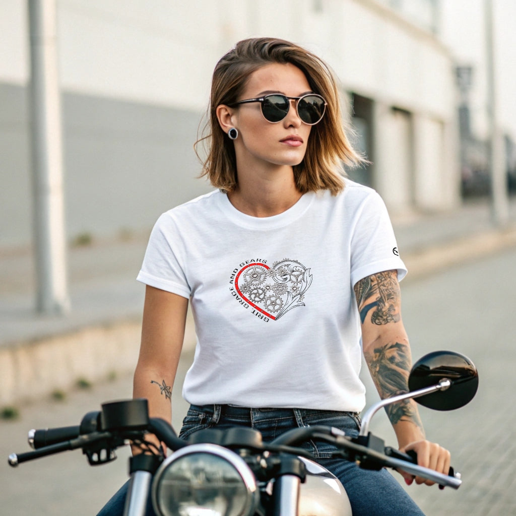 Ladies T-Shirt - Short Sleeve - Grit, Grace and Gears - White