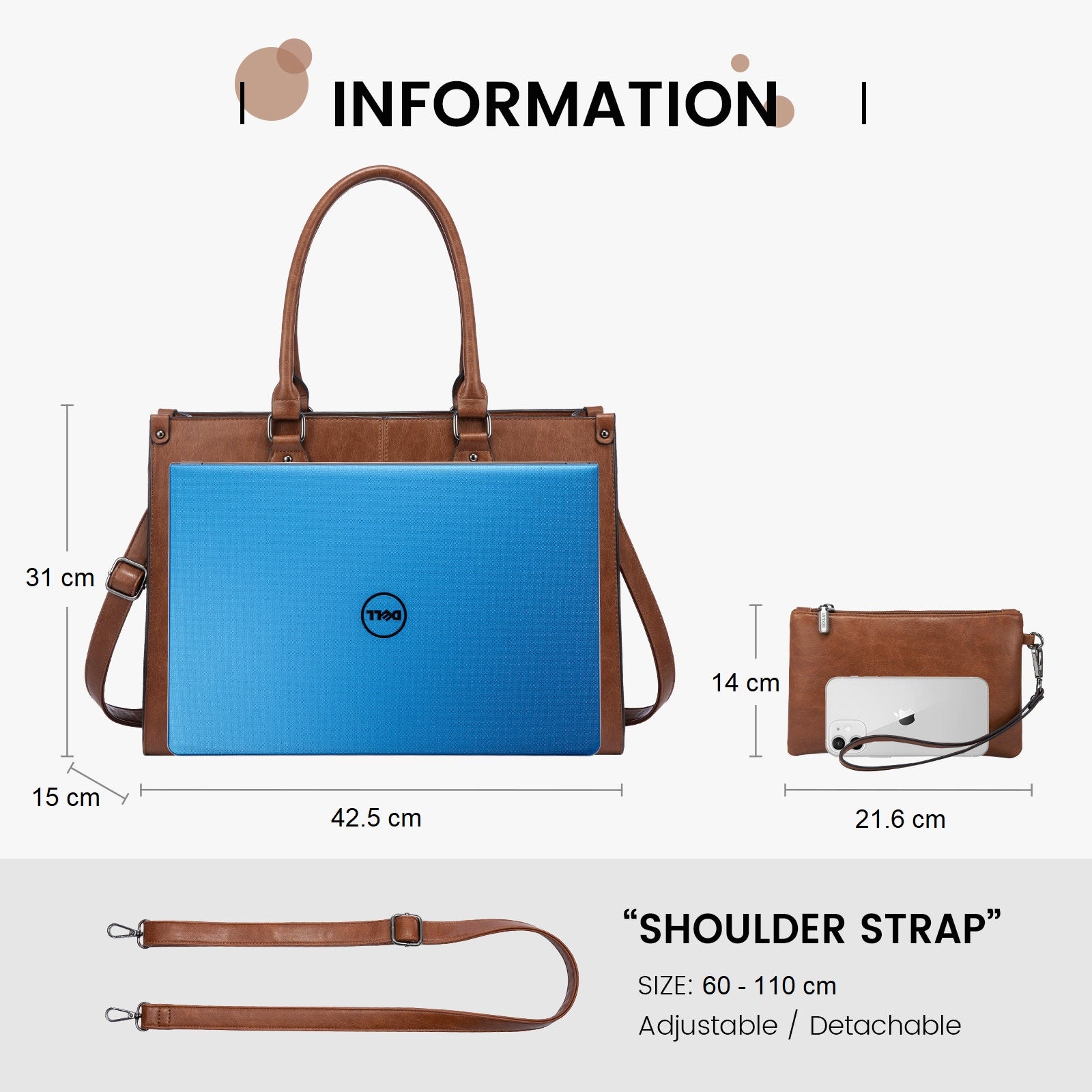 Laptop Bag - 15.6" - Sadie - With Pouch - Brown  shop at Stylingo.co.za