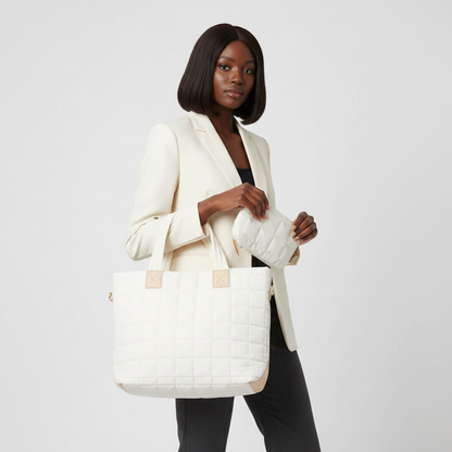 White Zuri Quilted Tote Bag