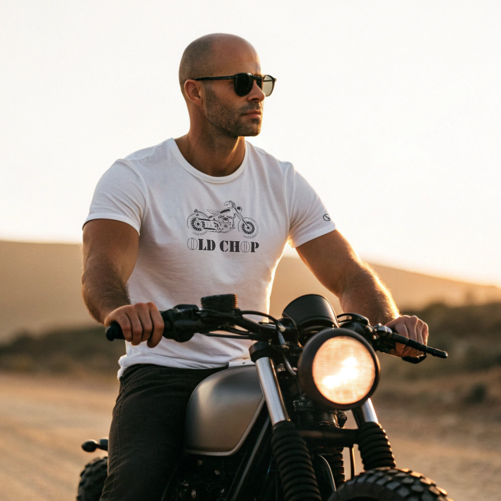 Biker T-Shirt - Mens - Short Sleeve - Old Chop - White
