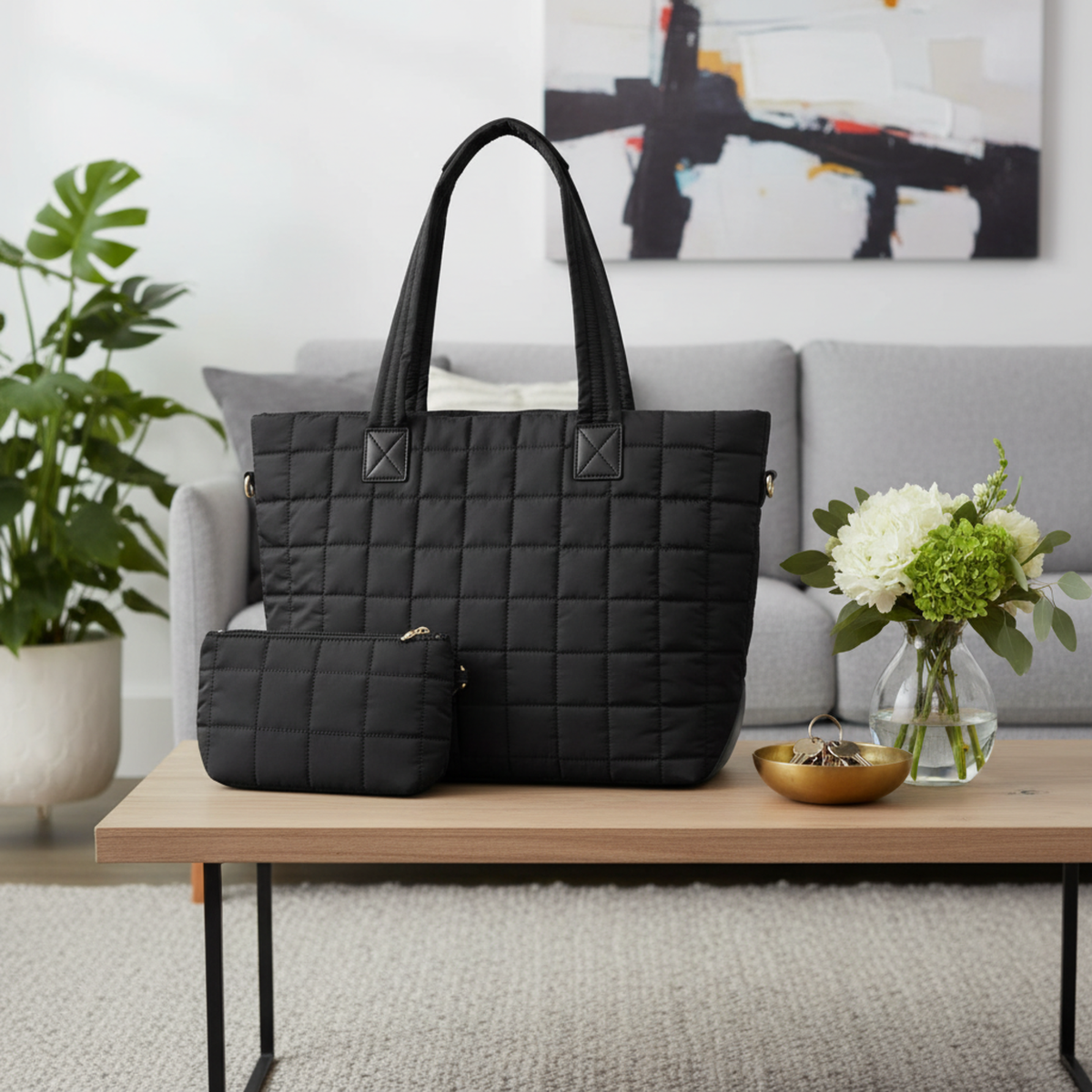 Black Zuri Quilted Tote Bag