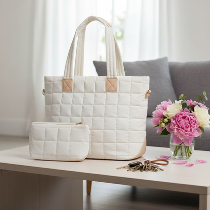 White Zuri Quilted Tote Bag