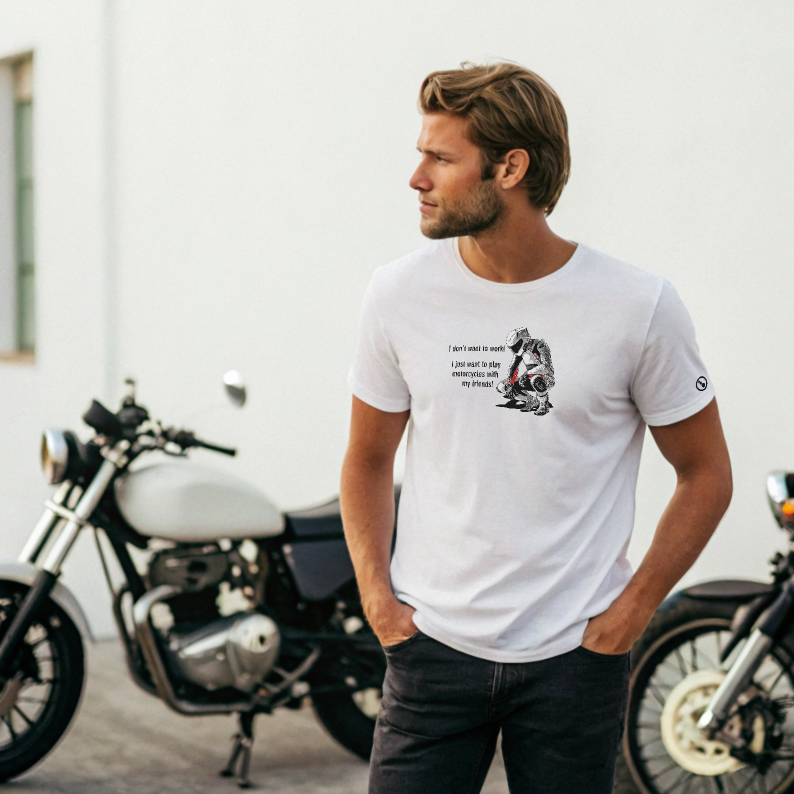Biker T-Shirt - Mens - Short Sleeve - Don't Want To Work - White