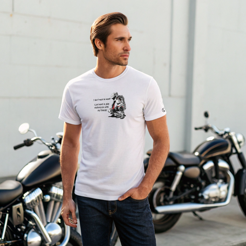 Biker T-Shirt - Mens - Short Sleeve - Don't Want To Work - White