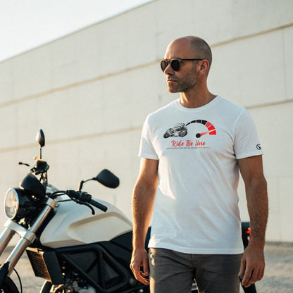 Men's T-Shirt - Short Sleeve - Ride The Line - White