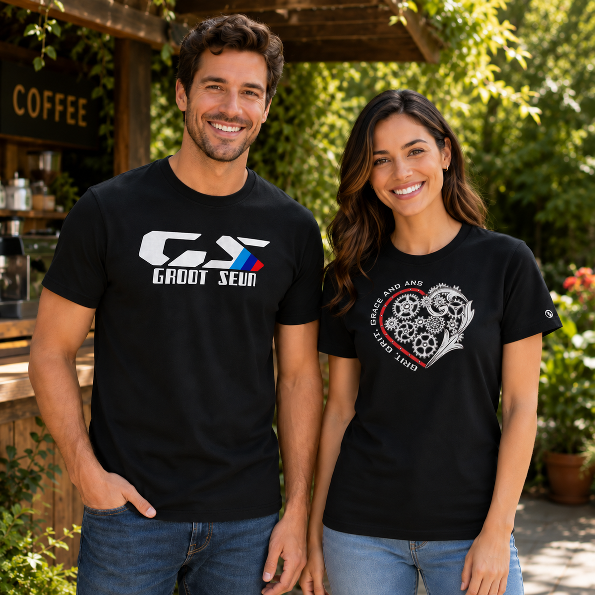 Models wearing Stylingo Motorcycle Collection T-shirts
