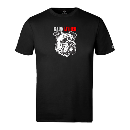 Black Stylingo T-shirt featuring the Barkfather dog-inspired graphic design.