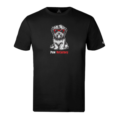 Black Stylingo T-shirt featuring the Paw McCartney dog-inspired graphic design.