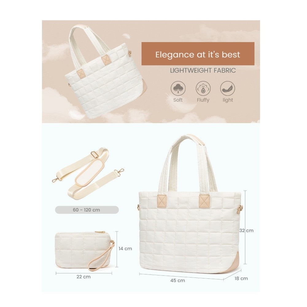 White Zuri Quilted Tote Bag