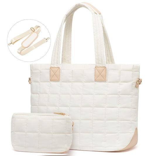 White Zuri Quilted Tote Bag