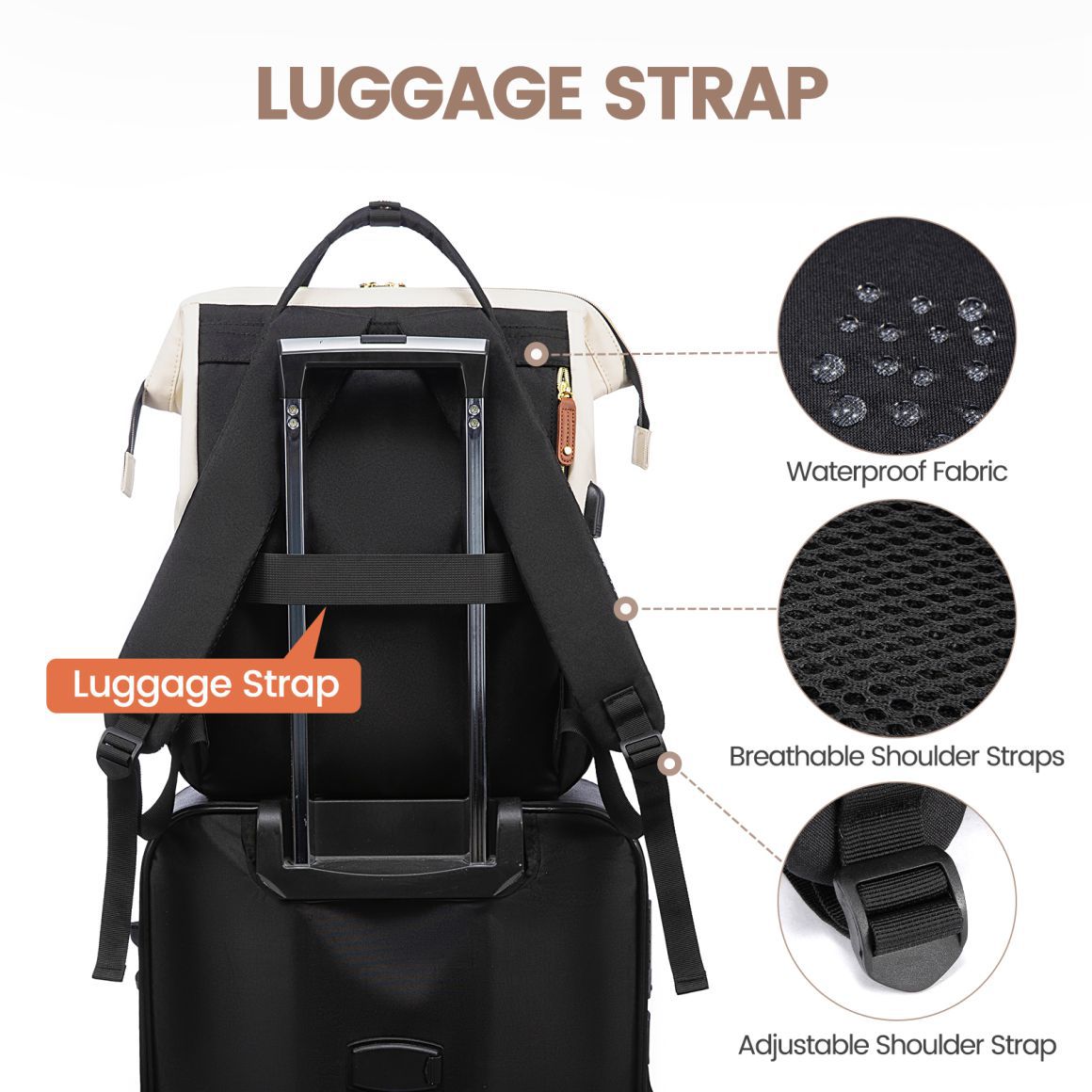 Stylingo Groover Black Beige Brown 15.6" Laptop Backpack Bag Luggage Strap